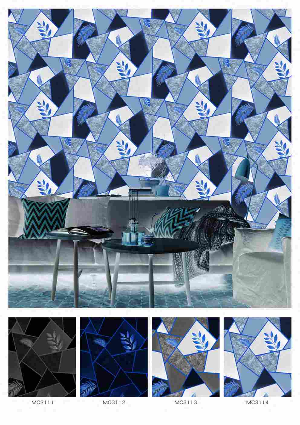 Jenica 2 Pattern : Blue Flower, Gray Service Premium 3d Wallpaper in Hyderabad for walls vision reflection Interiorage