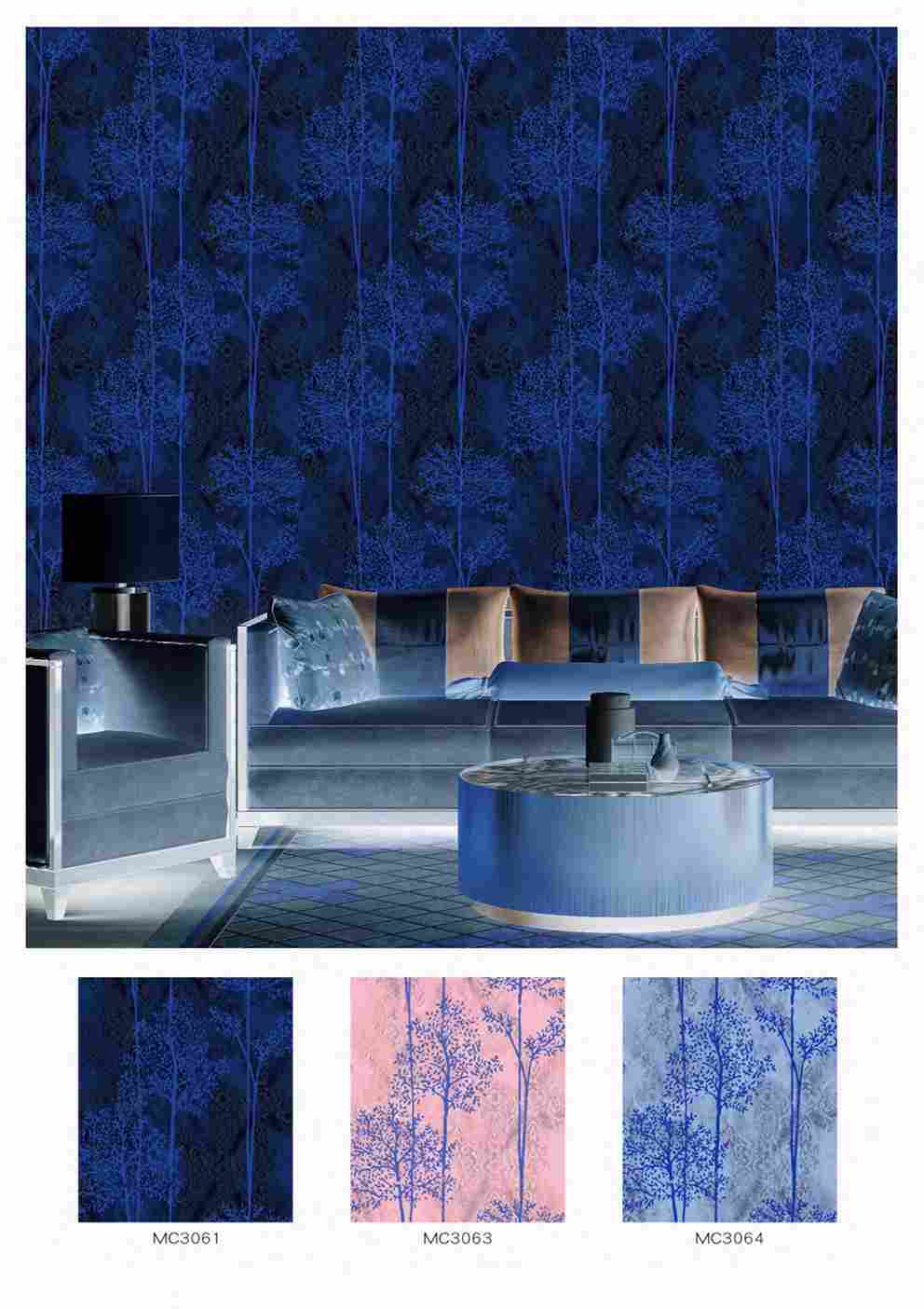 Jenica 2 Pattern : Blue Tree and white Flower, Black, Blue Flower Service Premium 3d Wallpaper in Hyderabad for walls vision reflection Interiorage