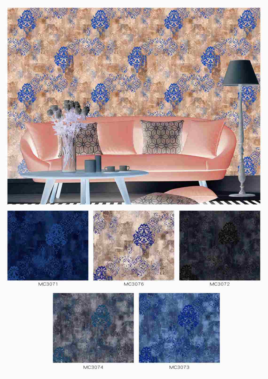 Jenica 2 Pattern : Blue Tree and white Flower, Black, Blue Flower Service Premium 3d Wallpaper in Hyderabad for walls vision reflection Interiorage