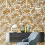 Scotts Dale Pattern : Q181607 Golden feather Dimension Design Premium 3d Wallpaper in Hyderabad for walls vision reflection Interiorage