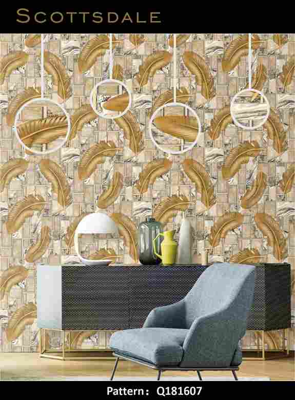 Scotts Dale Pattern : Q181607 Golden feather Dimension Design Premium 3d Wallpaper in Hyderabad for walls vision reflection Interiorage